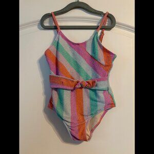 Rainbow Shimmer Stripe Girls One Piece Swimsuit